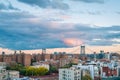 View of the Williamsburg Bridge and East Village at sunset, in Manhattan, New York City Royalty Free Stock Photo