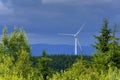 View of wind power plants in the mountains Royalty Free Stock Photo