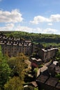 A view of the winding streets and tall stone houses in hebden bridge se in the surrounding west yorkshire countryside Royalty Free Stock Photo