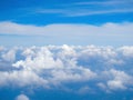 View from the window of the aircraft on the beautiful clouds and bright blue sky Royalty Free Stock Photo