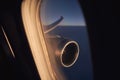 View from window of airplane during flight above clouds Royalty Free Stock Photo