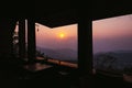 View through window of beautiful sunset sky