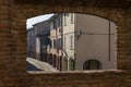View from a Window in the Castle: Main Street, Colonnade and Houses in Fontanellato in Parma, Italy Royalty Free Stock Photo