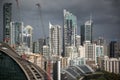 View from a window of construction and skyscrapers on a gloomy day Royalty Free Stock Photo