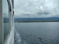 The view from the window of the ferry crossing the Alas Strait Royalty Free Stock Photo