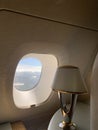 View from the window of a First Class cabin as it approaches the island of Mauritius