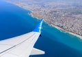 View from the window of a Flydubai plane taking off on buildings in the center of the country, in Tel Aviv, and on the Israeli