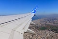 View from the window of a Flydubai plane taking off on buildings in the center of the country, in Tel Aviv, and on the Israeli