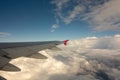 View of window at flying airplane, Plane wing. Traveling concept Royalty Free Stock Photo