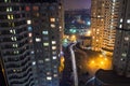 View from window high-rise buildings at night