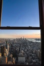 Window View of New York City Skyline from the Empire State Building at Dusk Royalty Free Stock Photo