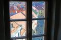 View through the window of Michael`s Gate Slovak: Michalska brana on Michalska Street, Bratislava, Slovakia