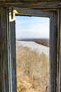 View from the window of an old abandoned house on the Dnieper river Royalty Free Stock Photo