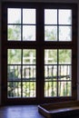View from the window of an old country house, photograph from the inside.
