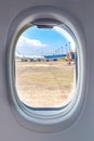 Airport view from plane window Royalty Free Stock Photo