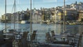 View from the window of the restaurant embankment Ribeira in old town of Porto