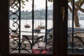 The view from the window on the sailboats on the lake