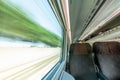 View of a Window scrolling the Landscape inside High Speed Train Royalty Free Stock Photo