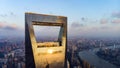 View Through Window Of Shanghai Skyscraper To Low Rise Residential District in Pudong.