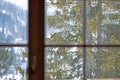 View from the window on the snow-covered forest. Carpathians. Ukraine. window to Europe Royalty Free Stock Photo