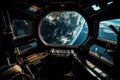 View from the window of the spaceship to planet Earth, generative AI. Royalty Free Stock Photo