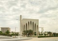 View from the window of a tourist bus on the Imam Al-Tayeb Mosque in Abu Dhabi city, United Arab Emirates Royalty Free Stock Photo