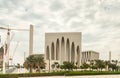 View from the window of a tourist bus on the Imam Al-Tayeb Mosque in Abu Dhabi city, United Arab Emirates Royalty Free Stock Photo