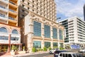 View from the window of a tourist bus on theCarlton Tower Hotel building of the Dubai city, United Arab Emirates Royalty Free Stock Photo