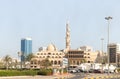 View from the window of the tourist bus to the King Faisal Mosque in Sharjah city, United Arab Emirates Royalty Free Stock Photo