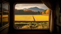 View from the window of the train. Colorful autumn landscape. Royalty Free Stock Photo