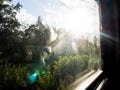 view from the window of a train, partly blurred, on a Sunny day Royalty Free Stock Photo