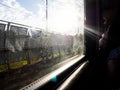 view from the window of a train, partly blurred, on a Sunny day Royalty Free Stock Photo