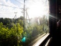 view from the window of a train, partly blurred, on a Sunny day Royalty Free Stock Photo