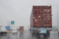 View through the windshield on the road in the rainy season.