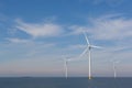 View of windturbines in the Dutch Noordoostpolder, Flevoland Royalty Free Stock Photo