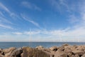 View of windturbines in the Dutch Noordoostpolder, Flevoland Royalty Free Stock Photo
