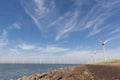 View of windturbines in the Dutch Noordoostpolder, Flevoland Royalty Free Stock Photo