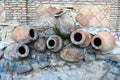 View of wine kvevri earthenware vessels