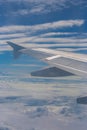 View wing of airplane from window.