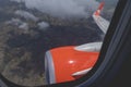 View of the wing of a Lion Air plane, Indonesia Royalty Free Stock Photo