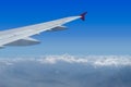 View of the wing from a window in the passenger cabin of an airplane. Royalty Free Stock Photo