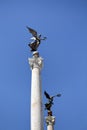 View of winged woman statues