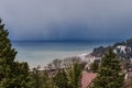 View of winter Khosta, microdistrict of city of Sochi, a resort on Black Sea coast of Caucasus . Royalty Free Stock Photo