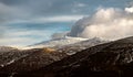 View winter landscape with windmills at aeolic park Royalty Free Stock Photo