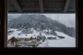 View of the winter landscape through the window Royalty Free Stock Photo