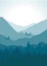 View on winter mountains with cold sunrise poster print. Aesthetic minimalist fog forest.