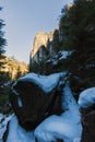 View of the winter rock town in the Czech Republic