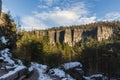 View of the winter rock town in the Czech Republic