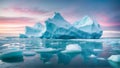 View of winter seascape with majestic icebergs. Winter season
