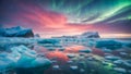 View of winter seascape with majestic icebergs. Winter season